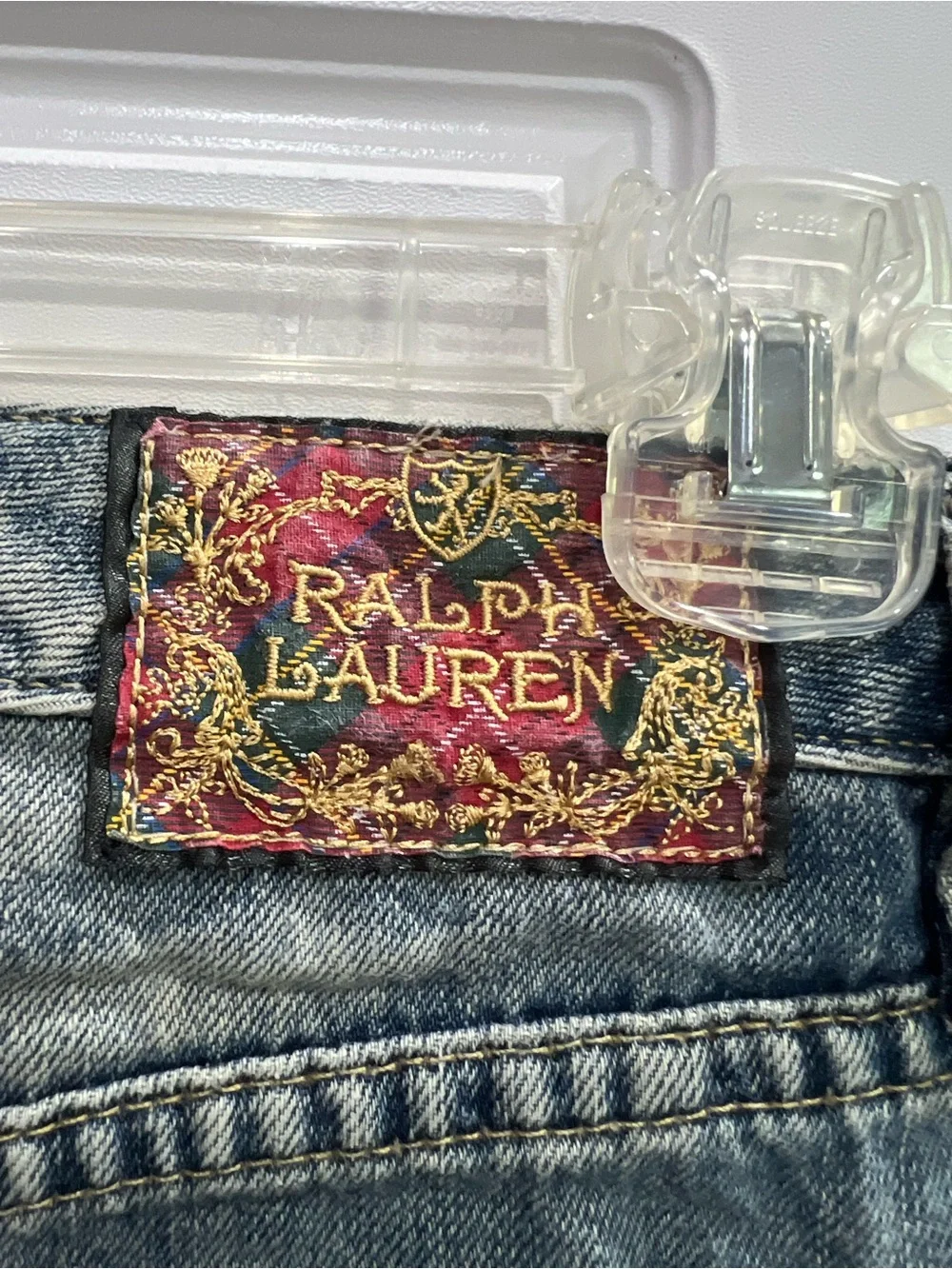 Ralph Lauren Distressed Blue Denim Mini Skirt with Embroidered Detail